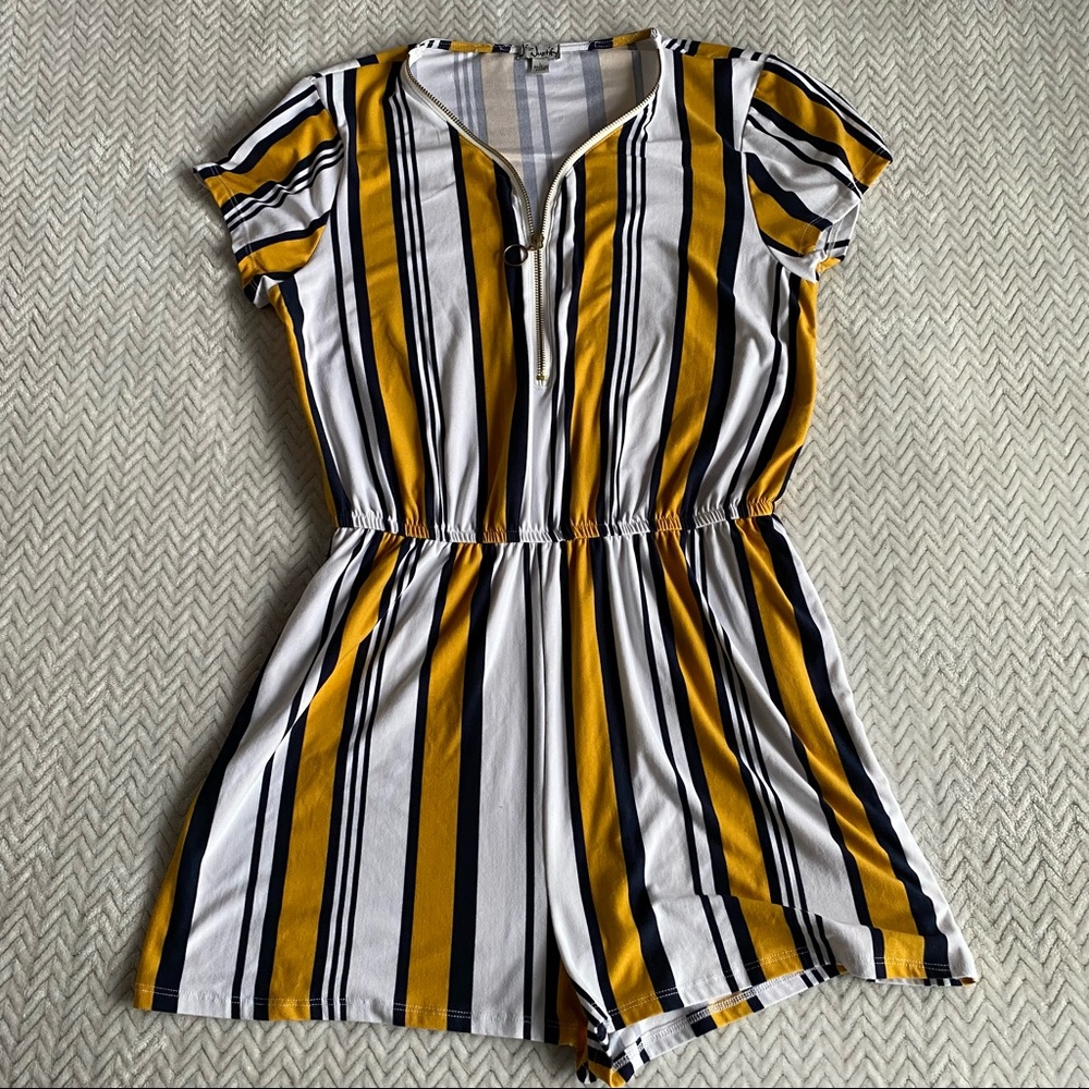 J for Justify Yellow & Black Striped Romper
